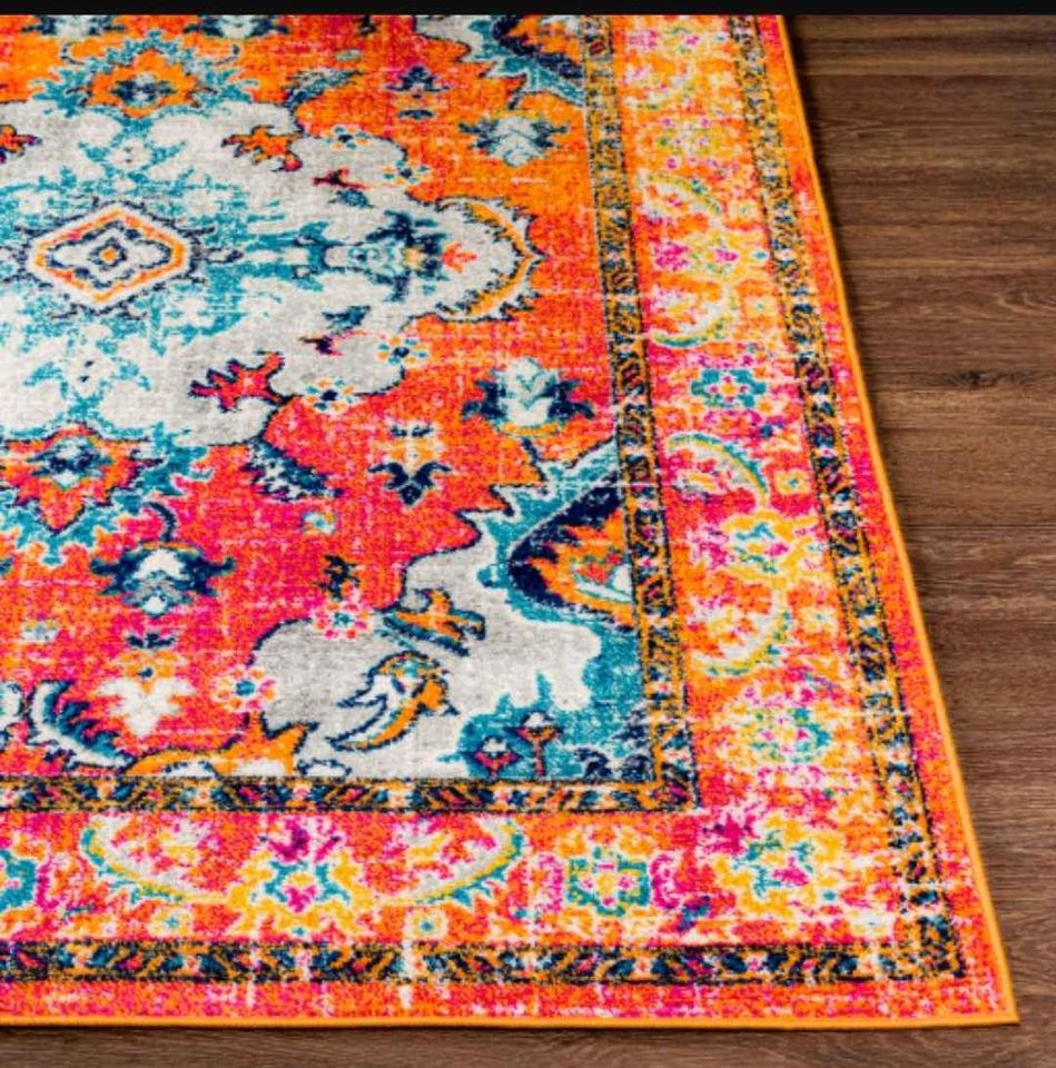 HAP 6'7x9'7 ft Orange Blue Multi Medallion Area Rug
