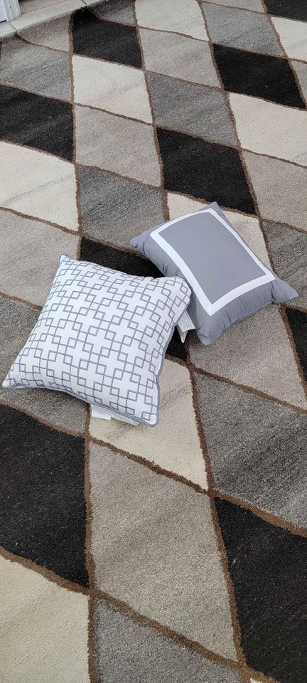 Handmade Wool Area Rug 8x10 ft Geometric Grey Ivory Brown Rug