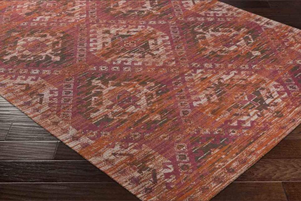 Burnt Orange Red Area rug 8x10 ft Chenille Cotton Rug