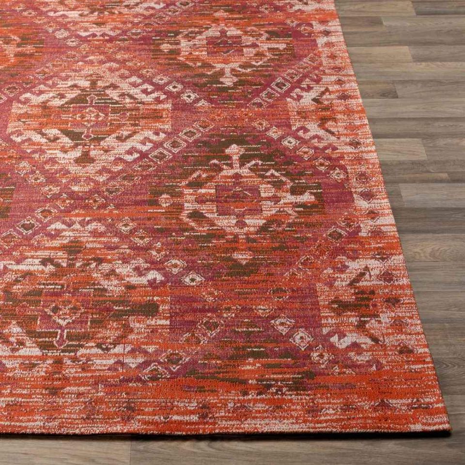 Burnt Orange Red Area rug 8x10 ft Chenille Cotton Rug