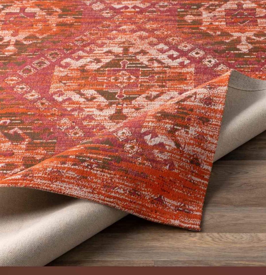 Burnt Orange Red Area rug 8x10 ft Chenille Cotton Rug