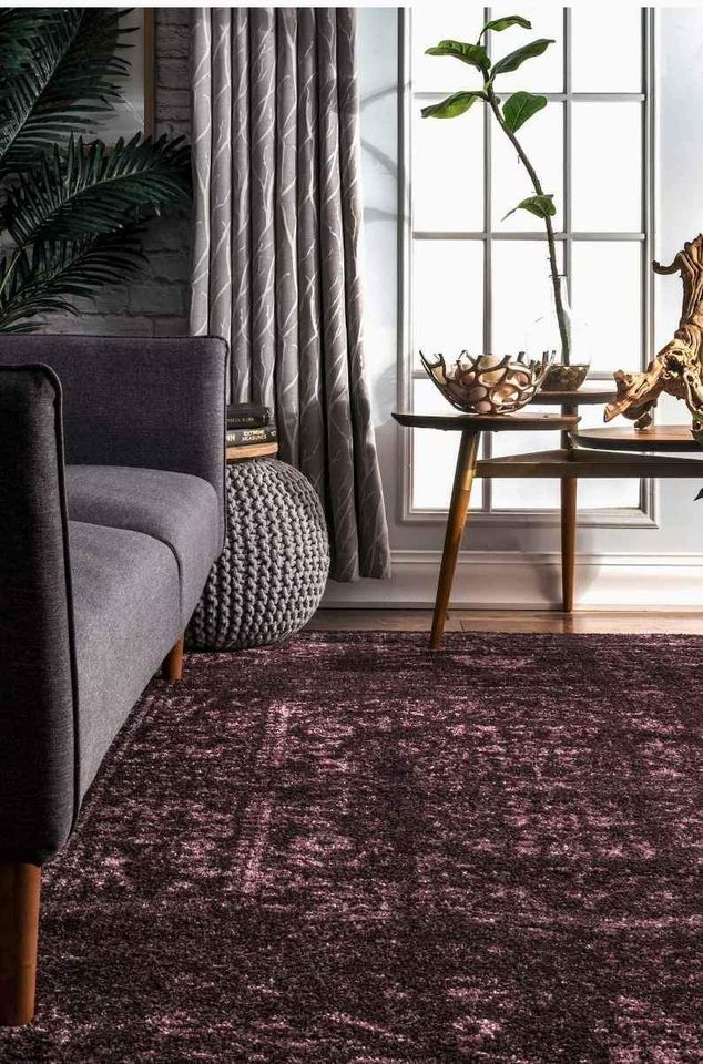 Purple Burgundy Area Rug 7'6"x 9'6"ft