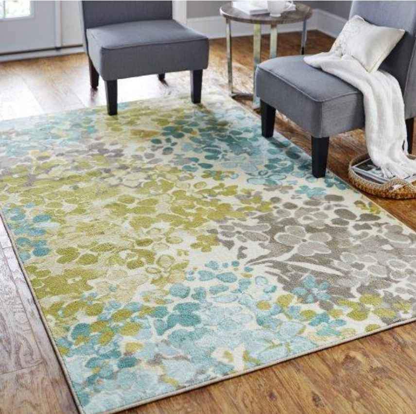8x10 ft Sage Green Cream Grey Aqua Area Rug
