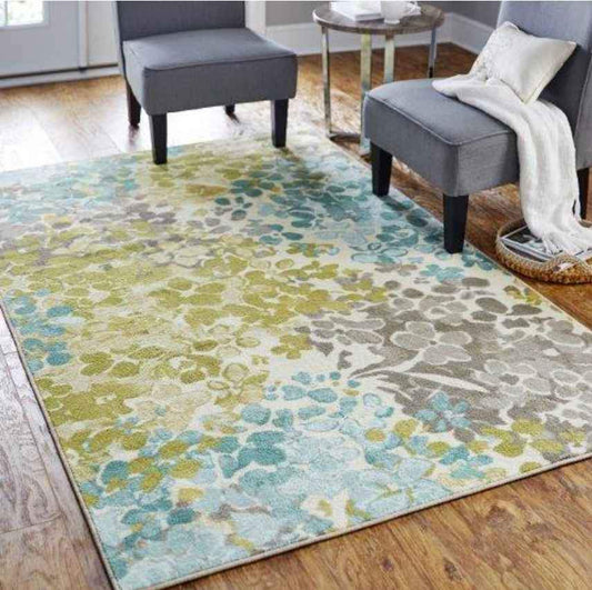 8x10 ft Sage Green Cream Grey Aqua Area Rug