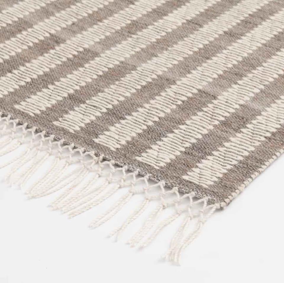 Striped Arearug. Fringed Grey Rug, Farmhouse Style Rugs, Brown and White Stripes Rug, Living Room Area Rug, Coastal Area Rug