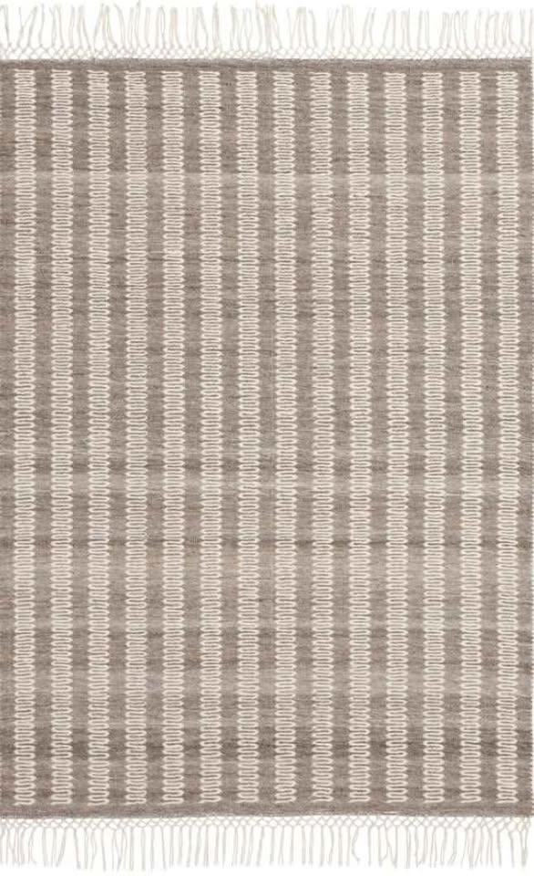 Striped Arearug. Fringed Grey Rug, Farmhouse Style Rugs, Brown and White Stripes Rug, Living Room Area Rug, Coastal Area Rug