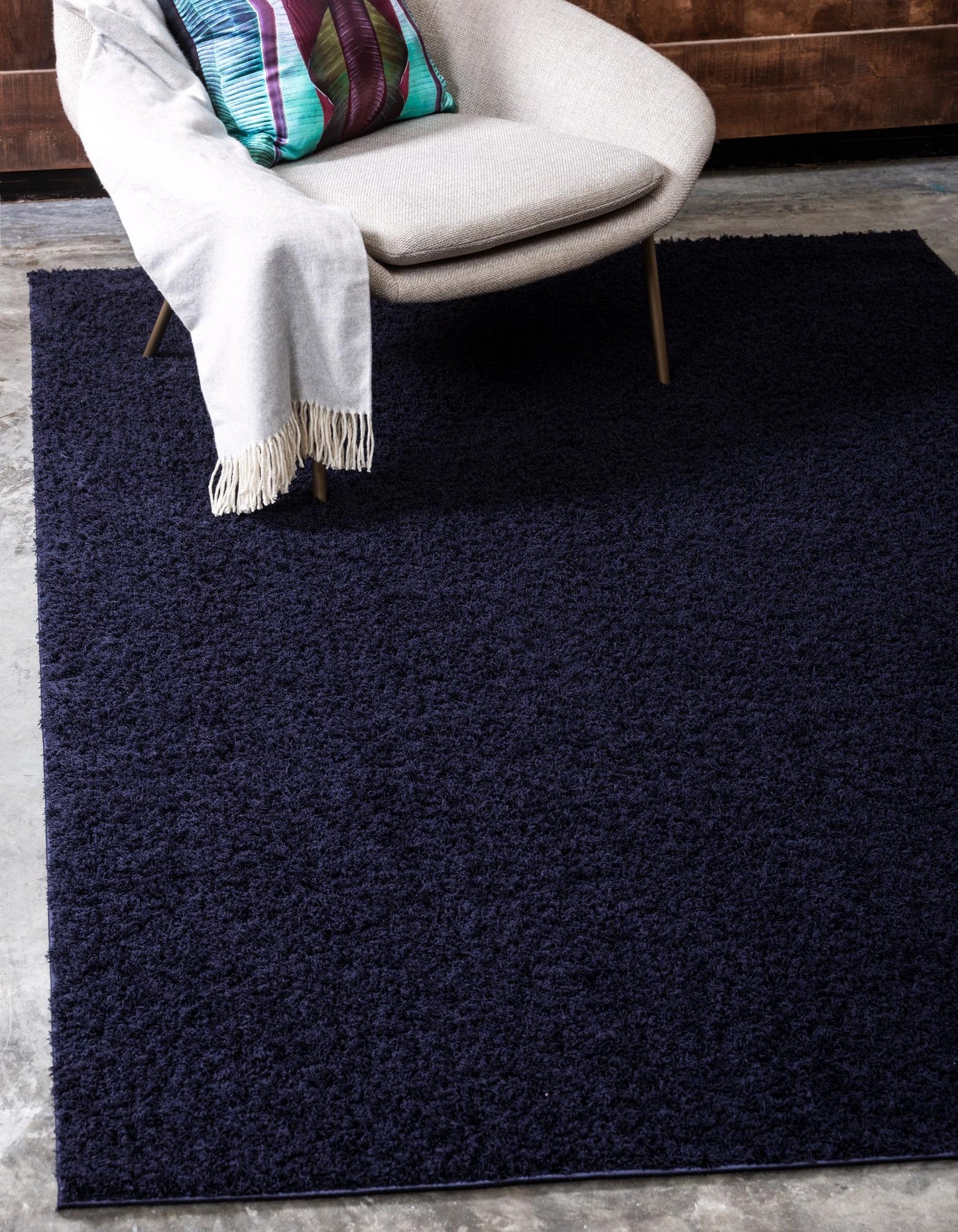 Dark Blue Rug 8'0 x 10'0 ft Blue Solid Shag Area Rug