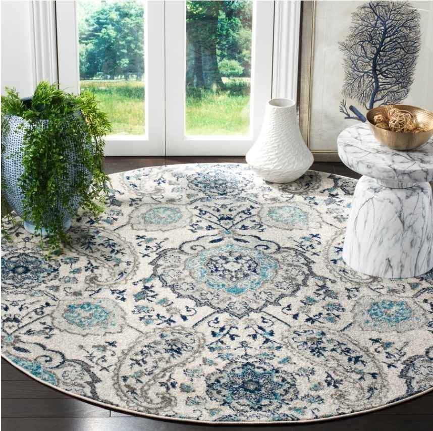 8x8 Grey Blue Ivory Round Area Rug