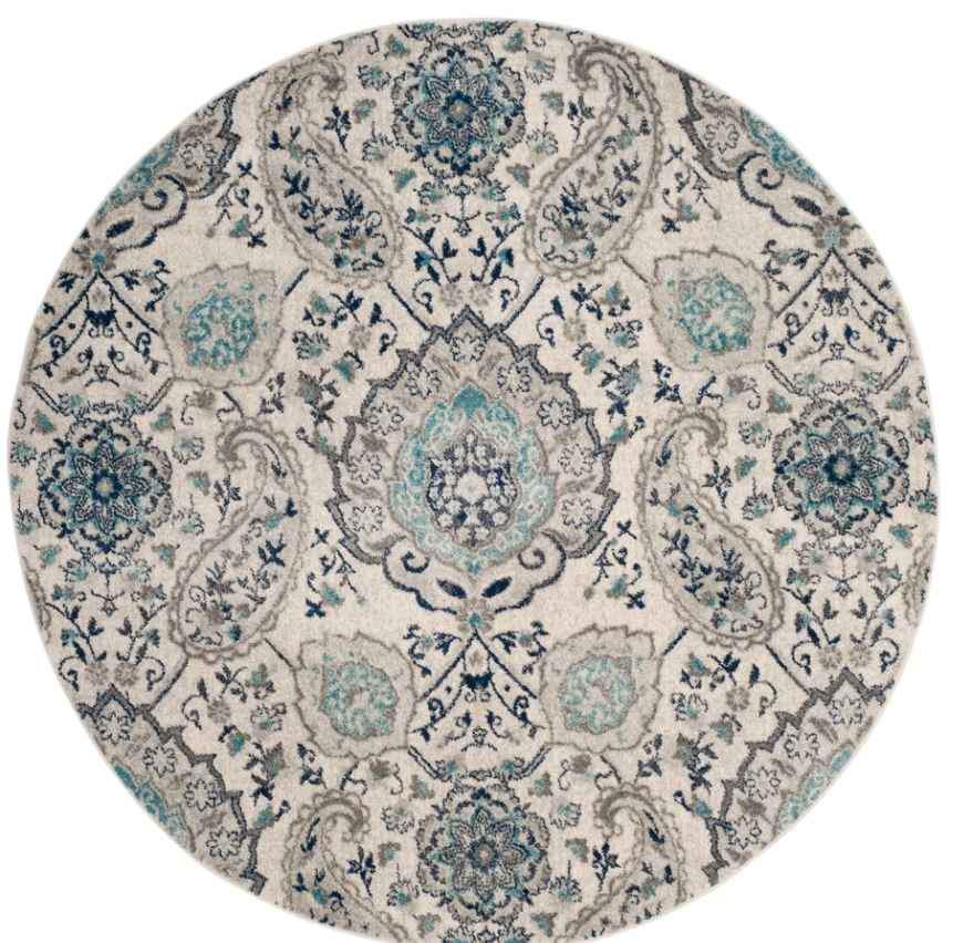 8x8 Grey Blue Ivory Round Area Rug