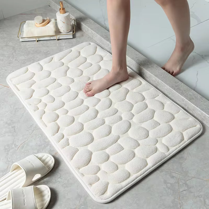 Cobblestone Embossed Memory Foam Bath Mat - Non-Slip Bathroom Rug for Shower, Bathtub, Wash Basin, and Floor