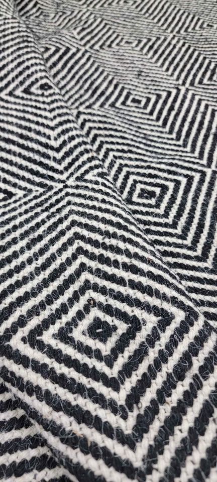 Premium Black Grey Geometric Wool Area Rug |  9' x 12'