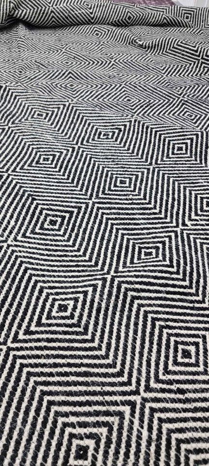 Premium Black Grey Geometric Wool Area Rug |  9' x 12'