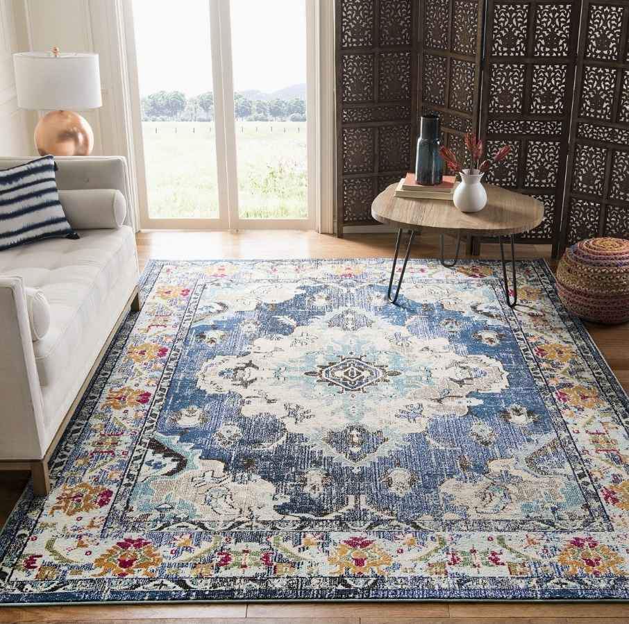 Medallion Distressed  Blue Area rug 9x12 Contemporary Area Rug