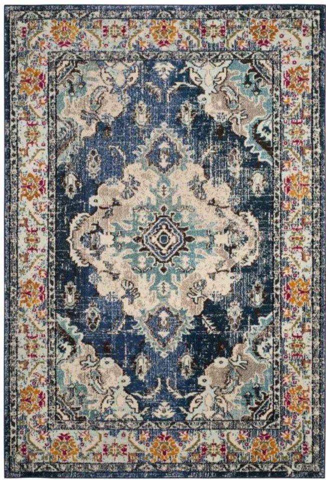 Medallion Distressed  Blue Area rug 9x12 Contemporary Area Rug