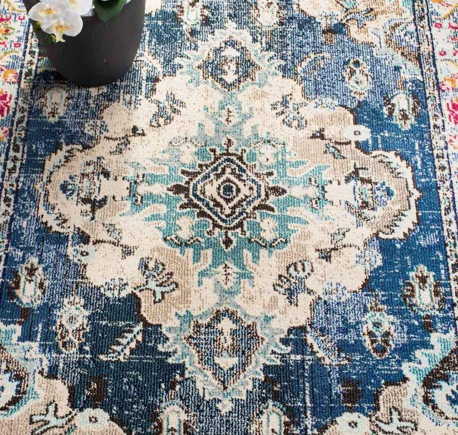 Medallion Distressed  Blue Area rug 9x12 Contemporary Area Rug