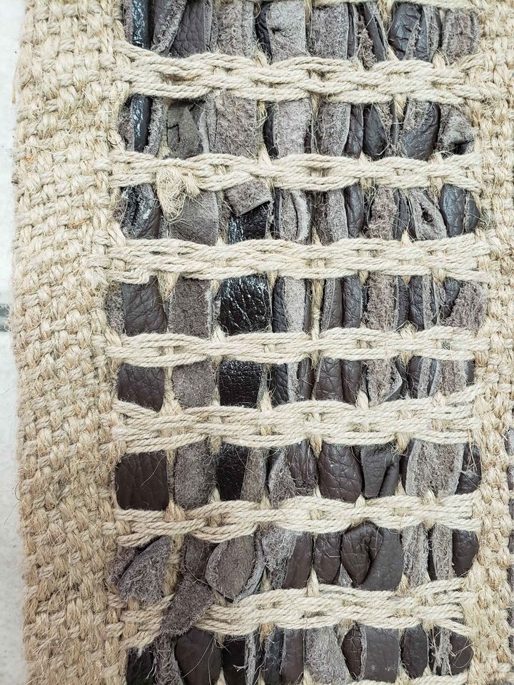 Chocolate Stripe Jute & Leather Area Rug 9x12 ft Carpet