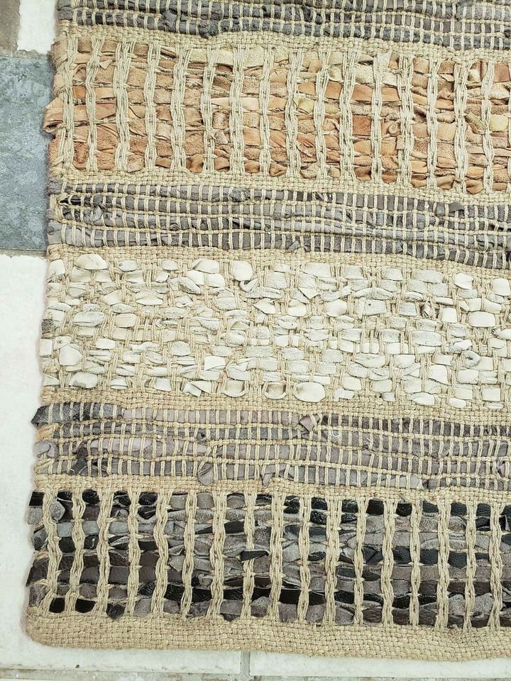 Chocolate Stripe Jute & Leather Area Rug 9x12 ft Carpet