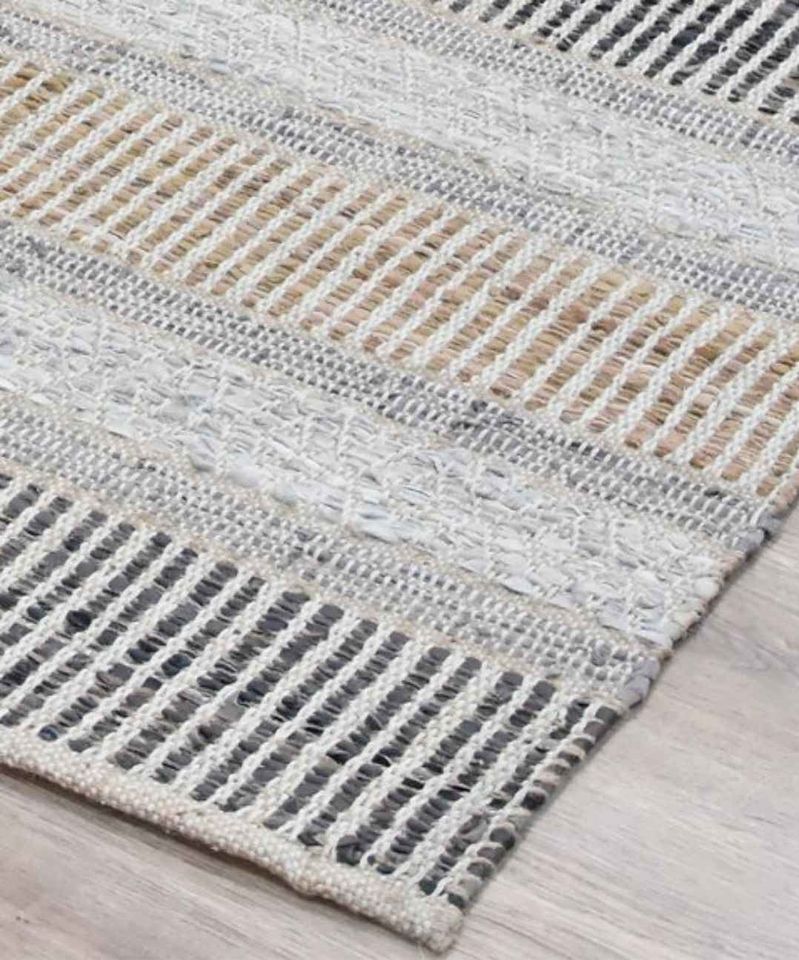 Chocolate Stripe Jute & Leather Area Rug 9x12 ft Carpet