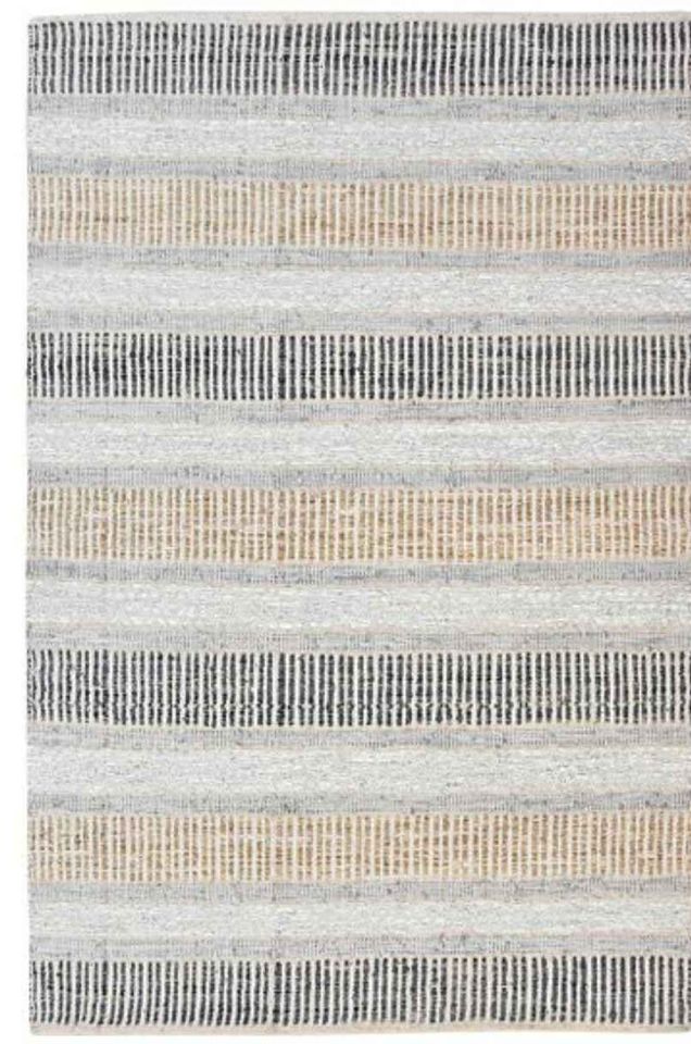 Chocolate Stripe Jute & Leather Area Rug 9x12 ft Carpet