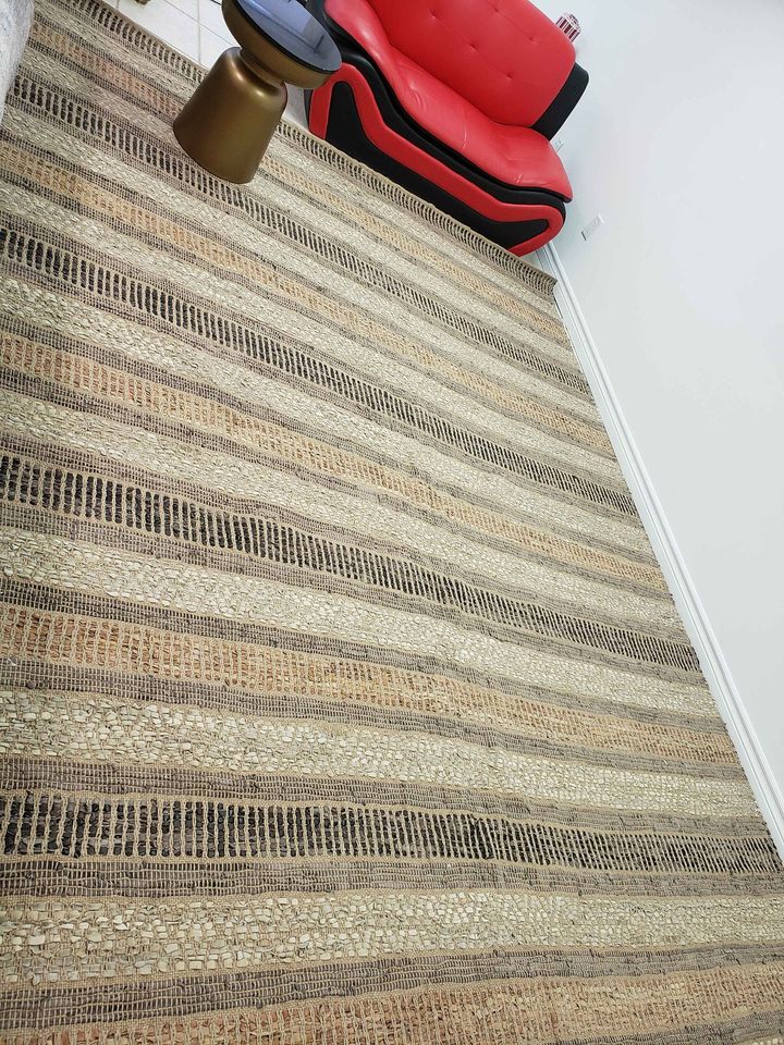 Chocolate Stripe Jute & Leather Area Rug 9x12 ft Carpet