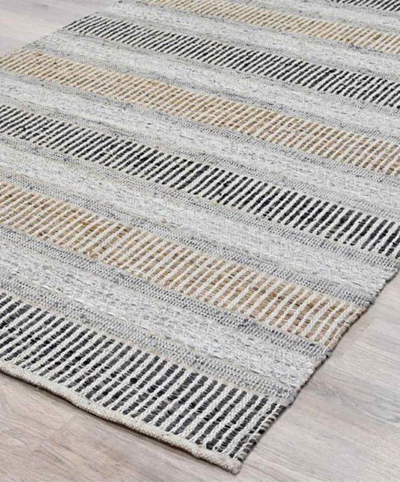 Chocolate Stripe Jute & Leather Area Rug 9x12 ft Carpet