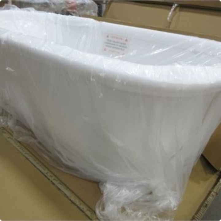 59" White Streamline Soaking Freestanding Acrylic Bathtub with Tray and Drain