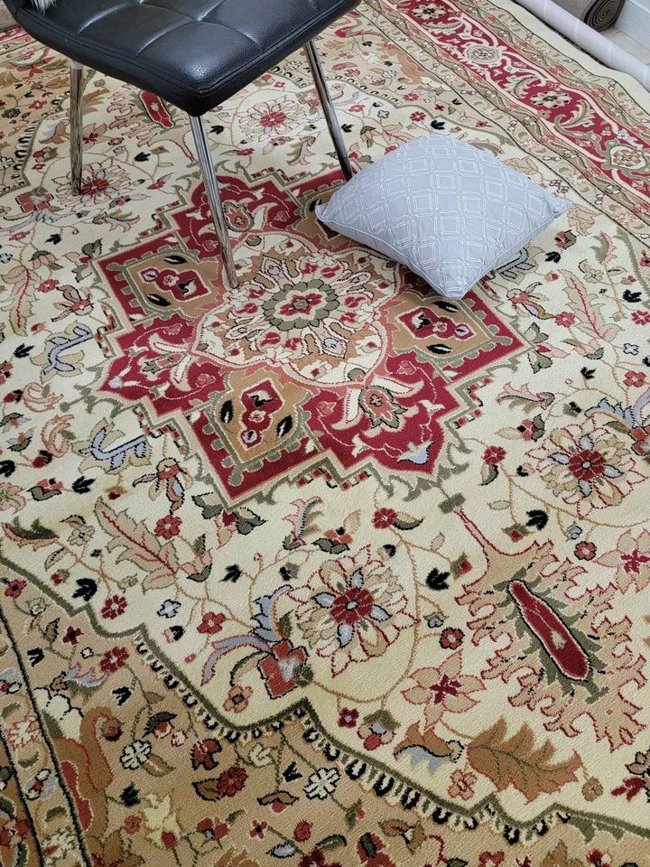 Beige Cream Medallion Area Rug 6x9 ft Red Vintage