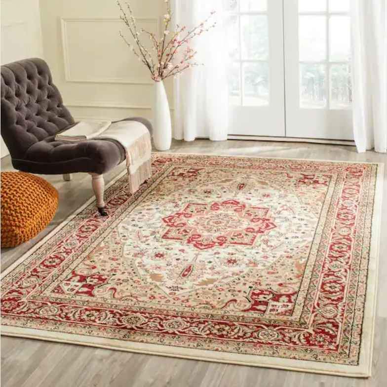 Beige Cream Medallion Area Rug 6x9 ft Red Vintage