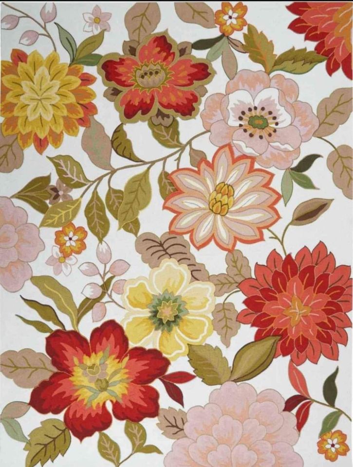 Blossom Ivory Wool Rug 8x10 Ivory Carpet Tropical New Area rug