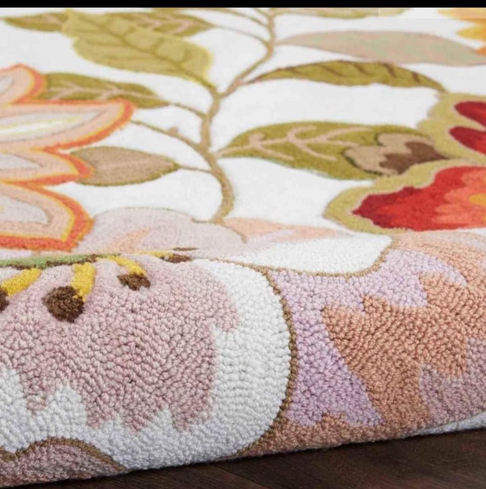 Blossom Ivory Wool Rug 8x10 Ivory Carpet Tropical New Area rug