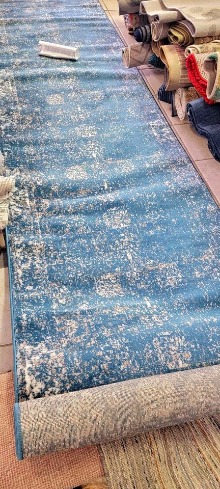 Blue Ivory Area Runner Rug | 3.6' x 16' Hallway Rug