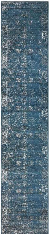 Blue Ivory Area Runner Rug | 3.6' x 16' Hallway Rug