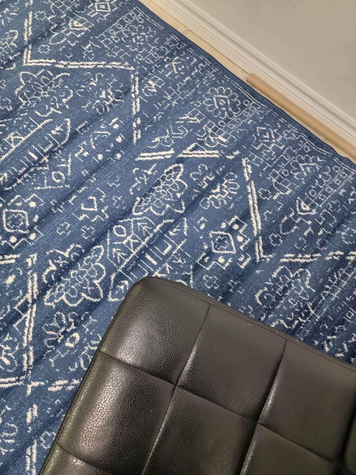 Blue Ivory Geometric Area Rug 8x10 Low pile Area rug