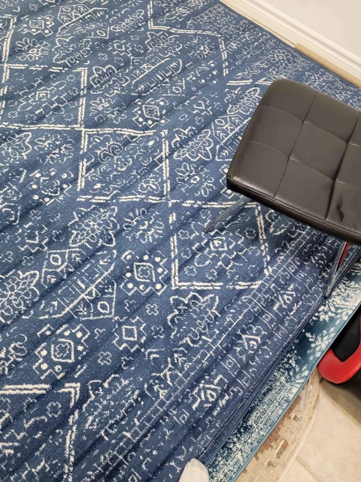 Blue Ivory Geometric Area Rug 8x10 Low pile Area rug