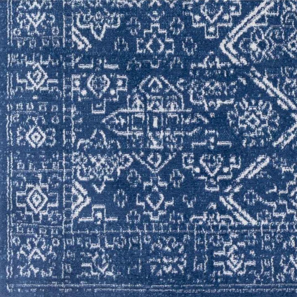 Blue Ivory Geometric Area Rug 8x10 Low pile Area rug