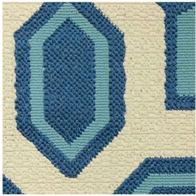 Mediterranean blue and bright Ivory Outdoor Round Rug 8ft R