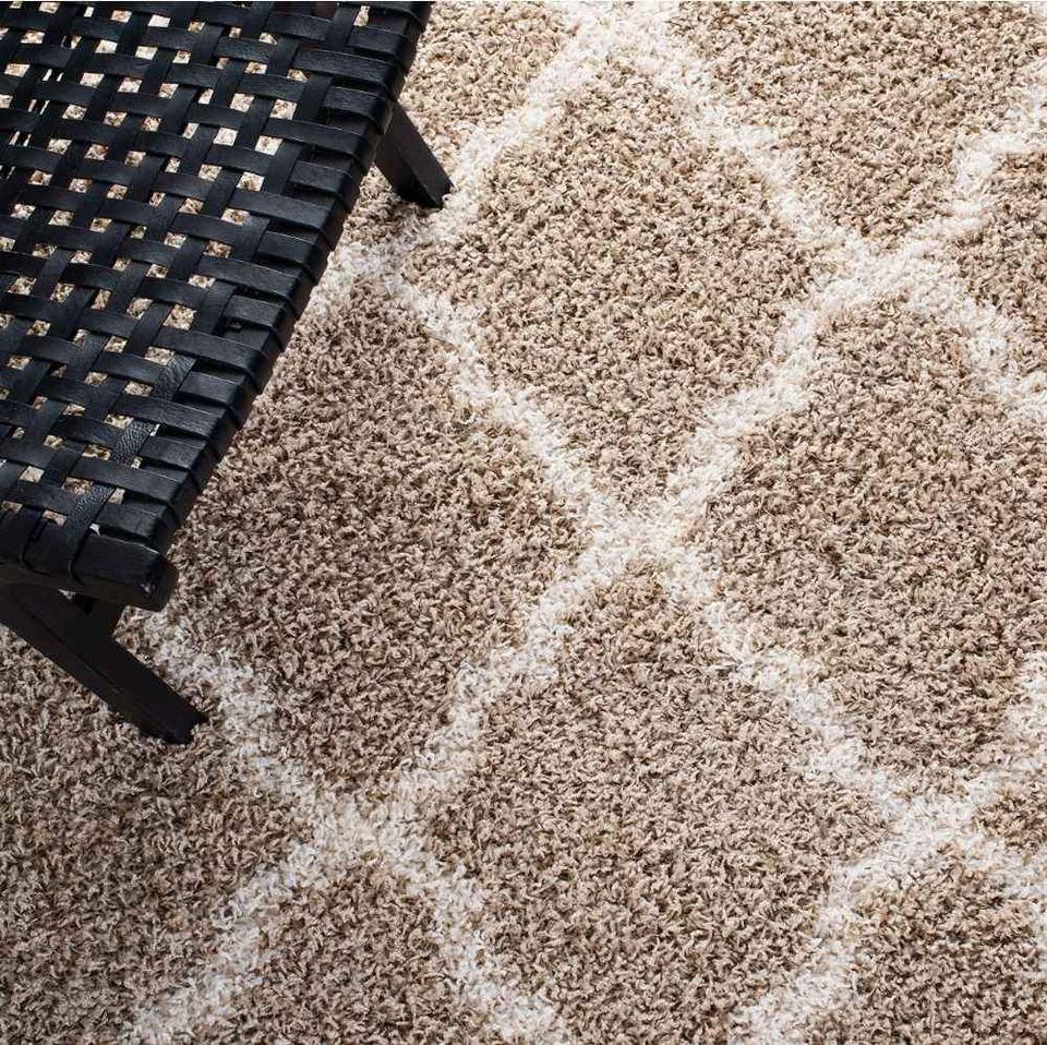 Dallas Shag Rug 8x10 Beige Cream Trellis Shag Area Rug