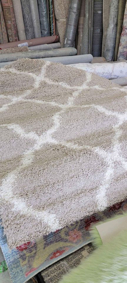 Dallas Shag Rug 8x10 Beige Cream Trellis Shag Area Rug