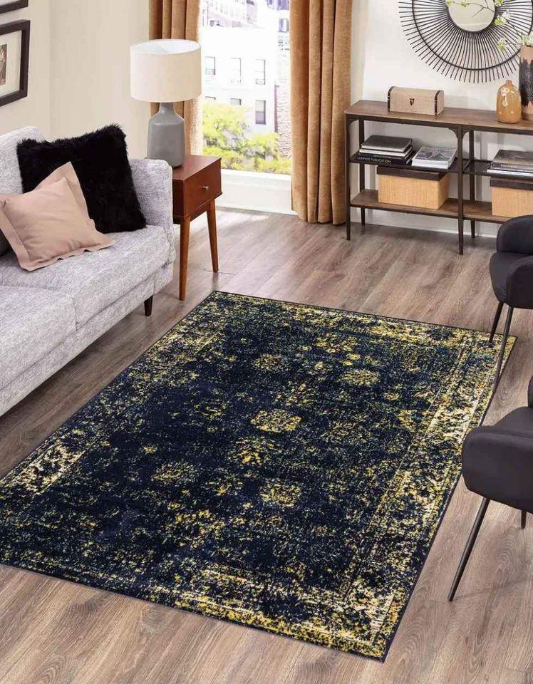 Sheen Medallion Vintage Blue 5x8 Blue Yellow Area Rug