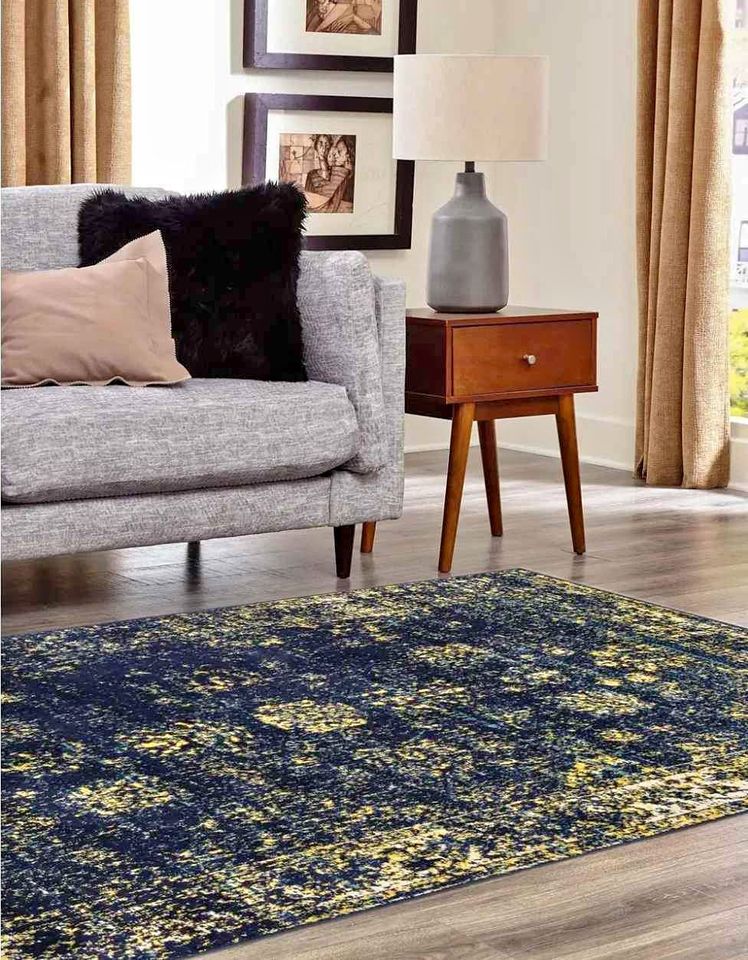 Sheen Medallion Vintage Blue 5x8 Blue Yellow Area Rug