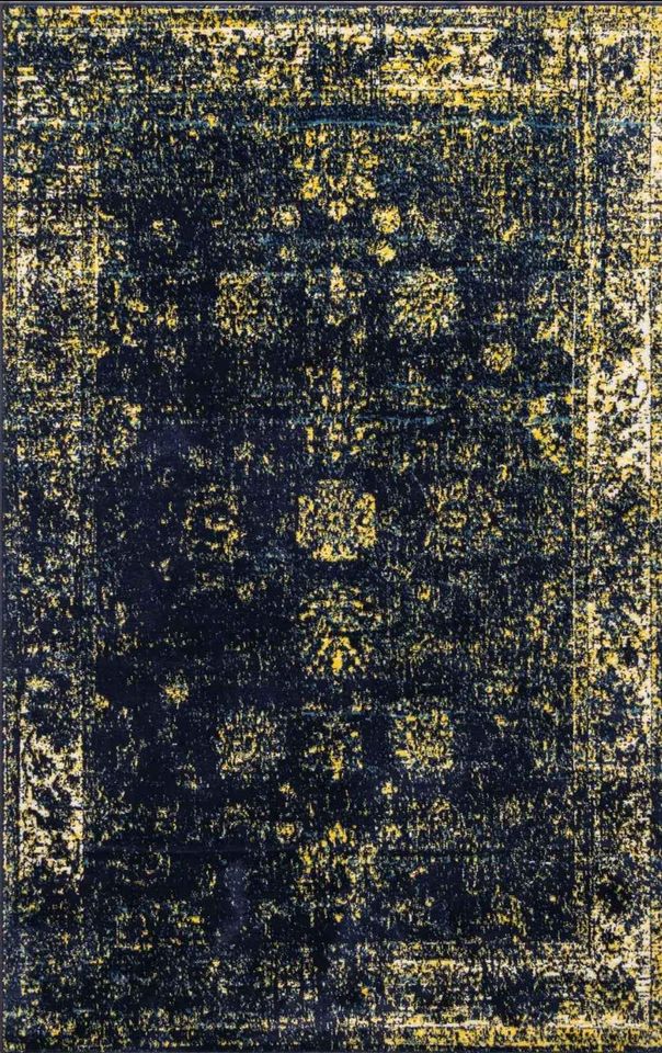 Sheen Medallion Vintage Blue 5x8 Blue Yellow Area Rug