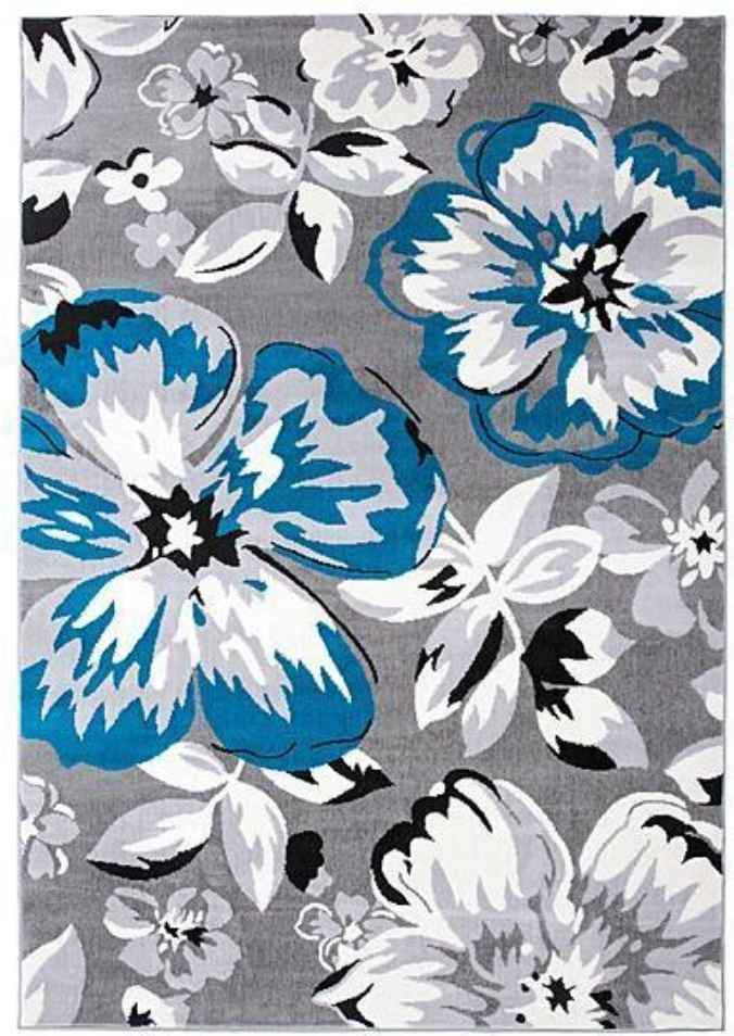 Flower Rug 7'6" x 9'5ft Blue Ivory Grey Floral Area Rug