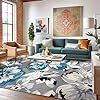 Flower Rug 7'6" x 9'5ft Blue Ivory Grey Floral Area Rug