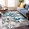 Flower Rug 7'6" x 9'5ft Blue Ivory Grey Floral Area Rug