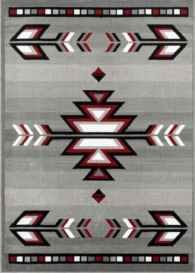 Geometric Area Rug 7'8 x 10'7 ft Grey Red Black