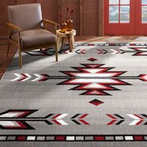 Geometric Area Rug 7'8 x 10'7 ft Grey Red Black