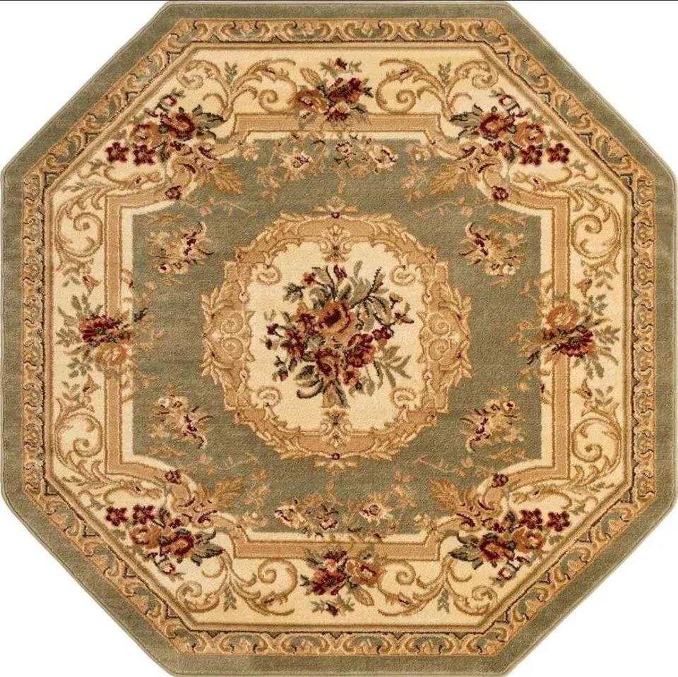 Green Rug 5' 3x 5'3ft Tan Octagon Area Rug