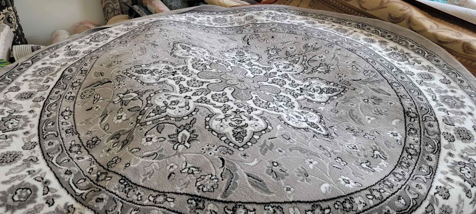 Grey Ivory Traditional Round Area Rug 8x8 ft