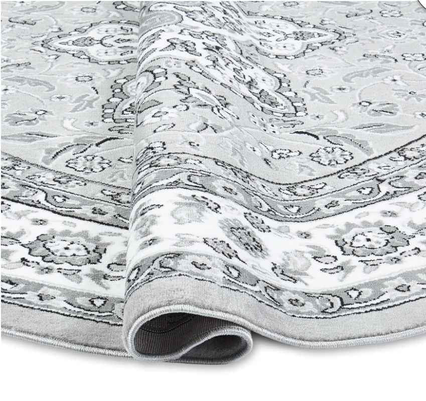 Grey Ivory Traditional Round Area Rug 8x8 ft