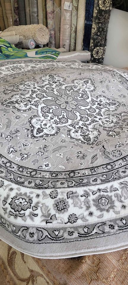 Grey Ivory Traditional Round Area Rug 8x8 ft